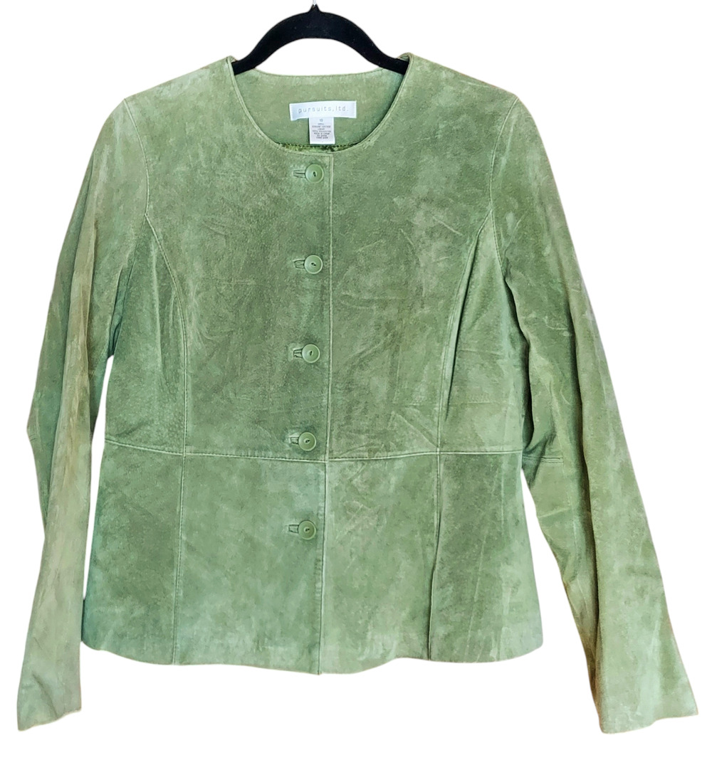 Pursuits Ltd. Women's Sage Green Suede Tailored Fit Button Lined Jacket Sz 10
